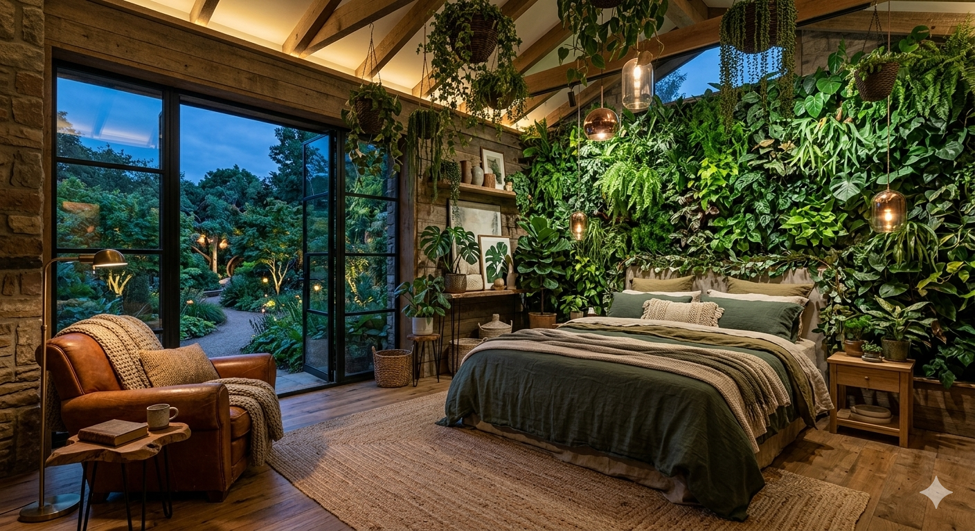 The Igbó Suite  botanical room with walls of plants