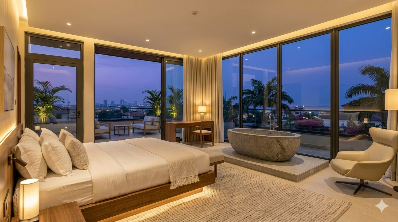The Òrun Suite  private rooftop with city skyline